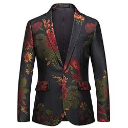 liaddkv Blazer Herren Regular Fit Herren Sakko Blazer Smoking Sakko Anzug Print Business-Anzugjacken Einknopf Anzugjacke Herren Blazer Jackett für Hochzeit, Party, Festlich von liaddkv