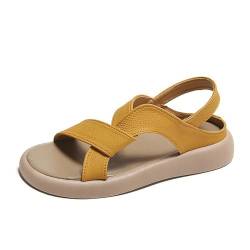 liaddkv Damen tragen im Sommer lässige und modische Retro-Strandsandalen mit flachem Boden Hohe Schuhe Damen Absatz Billig (Yellow, 40) von liaddkv