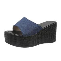 liaddkv Für den Sommer tragen Frauen dicke biskuitfarbene, flache High-Heel-Sandalen mit schrägen Absätzen Sommerkind Schuhe Damen Boots (Dark Blue, 41) von liaddkv