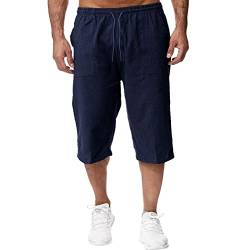 liaddkv Hose Herren 3/4 Lang Mann Frühling Sommer Baumwolle Leinen Freizeithose DüNn Jogginghose Herren Kurz Sporthose mit Kordelzug Taschen Atmungsaktiv Quick-Dry Strandhose, M-3XL von liaddkv