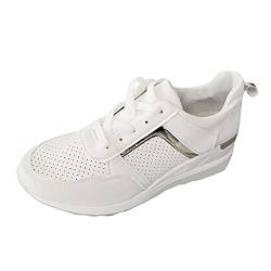 liaddkv Lässige Sommer Atmungsaktive Platform Runde Lace-up-Toe für Frauen Damen Plateau Sneaker Mit Keilabsatz (White, 39) von liaddkv