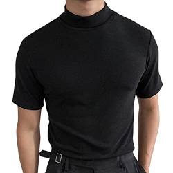liaddkv Männlich Sommer Solide T-Shirt Bluse Stehkragen Rollkragen Kurzarm Tops T-Shirt Strickweste Herren (Black, XXXL) von liaddkv
