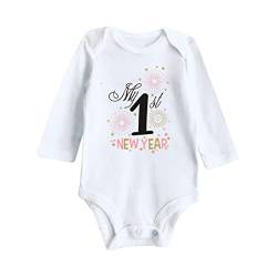 liaddkv My First New Year Kleidung Neugeborenes Baby Boy Girl Neujahr Outfits Letter Print Strampler Overall Outfits Set Bodys Baby Jungs (White, 3-6 Months) von liaddkv