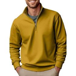 liaddkv Neuer Herrenpullover, lässiger Reißverschluss, Stehkragen, verdickt und samtig, einfarbig, Herrenpullover Sweatshirt Angeraut (Yellow, L) von liaddkv