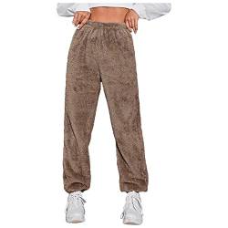 liaddkv Plüschhose Damen Freizeithose Damen Winter Wärme Flauschig Haushose Elegant Schlafanzughose Damen Lang Plüsch Oversized Pyjamahose Fleece Schlafhose Lang Kuschel Schlafanzug von liaddkv