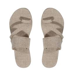 liaddkv Sommer-Sandalen mit flachem Boden für Damen, sportlich, lässig, Zehenbereich Schuhe Damen Blau 37,5 (Beige, 38) von liaddkv