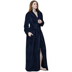 liaddkv Weicher Plüsch-Bademantel für Damen, flauschiger langer Mantel, Nachthemd, Nachthemd Kuschelmantel Damen (Navy, M) von liaddkv