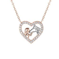 liameya Kette Rosegold, Damen Personalisierte Herzkette Mit Pferde Mädchen Anhänger, Frauen Herz Halskette Mit Geschenkverpackung, Kommunion Geschenke Für Mädchen (Pferd Mädchen) von liameya