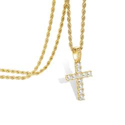 liameya Kreuz Kette, Anhänger Halskette mit Goldkette für Herren Damen, Männer Iced Out Ketten, Kreuzkette Hip Hop Schmuck, Personalisierter Ostern Geschenk (Kreuz-gold) von liameya