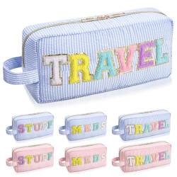 libfrnt Make-up-Tasche aus Chenille, aus Baumwolle, niedlich, rosa, tragbare Kosmetiktasche, Reise-Kulturbeutel für Damen und Mädchen, Blau-Reise von libfrnt