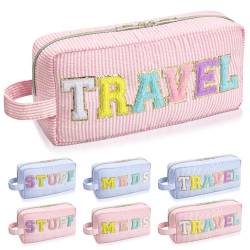 libfrnt Make-up-Tasche aus Chenille, aus Baumwolle, niedlich, rosa, tragbare Kosmetiktasche, Reise-Kulturbeutel für Damen und Mädchen, Pink-Reise von libfrnt