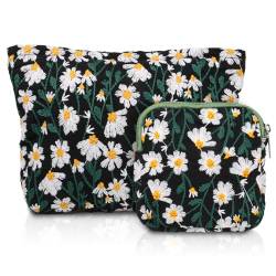 libfrnt Make-up-Taschen-Set mit Blumenmuster, Kosmetiktaschen für Damen und Mädchen, große Kapazität, Baumwoll-Make-up-Tasche, Reise-Kulturbeutel, 2 Stück, Schwarze Blume von libfrnt