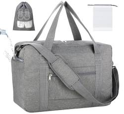 lifwimner Handgepäck Tasche für Flugzeug 45x32x18 Reisetasche klein für Damen&Herren Weekendertasche Bag Cabin Bag Faltbare Handgepäck Koffer mit Nasstasche(Grau 25L) von lifwimner