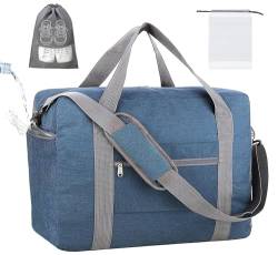 lifwimner Handgepäck Tasche für Flugzeug 45x32x18 Reisetasche klein für Damen&Herren Weekendertasche Bag Cabin Bag Faltbare Handgepäck Koffer mit Nasstasche(Marineblau 25L) von lifwimner