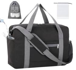lifwimner Handgepäck Tasche für Flugzeug 45x32x18 Reisetasche klein für Damen&Herren Weekendertasche Bag Cabin Bag Faltbare Handgepäck Koffer mit Nasstasche(Schwarz, 25L) von lifwimner