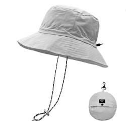 lifwimner Sonnenhut Damen Herren Fischerhut mit Kinnriemen Wasserdichter Eimer Damen Schnell Dry Packable Hut Sommer Outdoor Aktivitäten (Helles Grau) von lifwimner