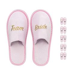 likalla 5er Set: Wellness-Slipper offen mit goldener TEAM BRIDE Bestickung in rosa von likalla