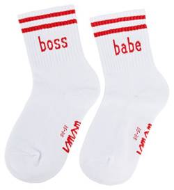 likalla boss babe Socken in weiß mit rotem Print, Größe:35-38 von likalla