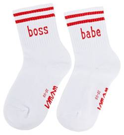 likalla boss babe Socken in weiß mit rotem Print, Größe:39-42 von likalla