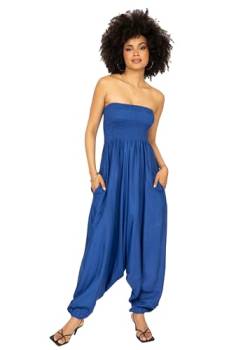 Jumpsuit Damen Sommer – vielseitiger 2-in-1 Einteiler - Overall lässt sich in Haremshose umwandeln – fließendes Bein, Taschen und elastische Bündchen an Taille + Knöchel – Einheitsgröße Kobalt Blau von likemary