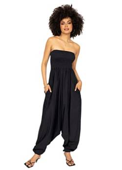 Jumpsuit Damen Sommer – vielseitiger 2-in-1 Einteiler - Overall lässt sich in Haremshose umwandeln – fließendes Bein, Taschen und elastische Bündchen an Taille + Knöchel – Einheitsgröße Schwarz von likemary