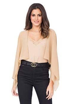 likemary Damen Bolero Schulterjäckchen aus Chiffon - Durchscheinend - ¾ Kurzarm - Vielseitig kombinierbare Jacke - Passt zu Abendkleid, Alltagskleidung als hauchdünne Jacke Beige 36 (UK 10) von likemary