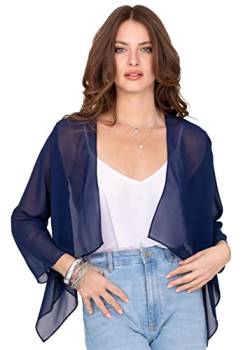 likemary Damen Bolero Schulterjäckchen aus Chiffon - Durchscheinend - ¾ Kurzarm - Vielseitig kombinierbare Jacke - Passt zu Abendkleid, Alltagskleidung als hauchdünne Jacke Blaubeere 36 (UK 10) von likemary