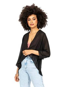 likemary Damen Bolero Schulterjäckchen aus Chiffon - Durchscheinend - ¾ Kurzarm - Vielseitig kombinierbare Jacke - Passt zu Abendkleid, Alltagskleidung als hauchdünne Jacke Schwarz 36 (UK 10) von likemary