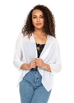 likemary Damen Bolero Schulterjäckchen aus Chiffon - Durchscheinend - ¾ Kurzarm - Vielseitig kombinierbare Jacke - Passt zu Abendkleid, Alltagskleidung als hauchdünne Jacke Weiß 38 (UK 12) von likemary