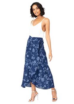 likemary Damen Maxi-Wickelrock - Langer Maxirock mit Blumenmuster - Leger & bequem - Hoher Verstellbarer Taillen-Bund - Ideales Kleid für Winter & Sommer, Strand, Urlaub & Party - Floral Blau XL von likemary