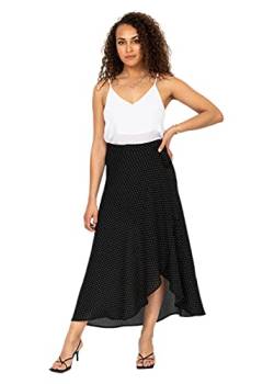 likemary Damen Maxi-Wickelrock - Langer Maxirock mit Blumenmuster - Leger & bequem - Hoher verstellbarer Taillen-Bund - Ideales Kleid für Winter & Sommer, Urlaub & Party - Polka Punktmuster Schwarz ML von likemary