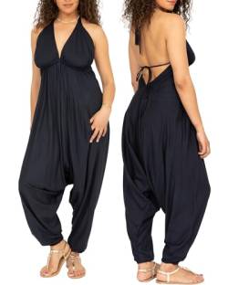 likemary Jumpsuit für Damen - Einteiler mit Nackenband - gemütlich, trotzdem schick und sexy - Onesie mit Taschen - Einheitsgröße, passt fast jeder - Ärmelloser Sommer Hosenanzug Blau Marineblau von likemary