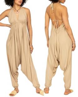 likemary Jumpsuit für Damen - Einteiler mit Nackenband - gemütlich, trotzdem schick und sexy - Onesie mit Taschen - Einheitsgröße, passt fast jeder - Ärmelloser Sommer Hosenanzug Beige von likemary