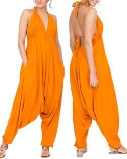 likemary Jumpsuit Einteiler für Damen, mit Nackenband ohne BH - elegant & lockerer geschnitten | Sommereinteiler im Harems-Style, Aladinhose | Sommeroutfit Orange von likemary