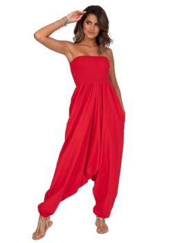 likemary maxi Haremshose Damen - Jumpsuit Damen Sommer - Einteiler aus Baumwolle - Harem Jumpsuit Hose + Oberteil 2-in-1 - Sommer Jumpsuits für Damen - Sommer Overall Damen - Rot von likemary