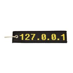 IP-Adresse 127.0.0.1 - Localhost - bestickter Schlüsselanhänger in Schwarz/Gelb. Das Synonym für -Zuhause- für IT-Admins, Programmierer, Nerds. von lillybox