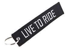 Live to Ride/Ride to Live! Beidseitig verschieden Besticktes Schlüsselband, Schlüsselanhänger in Schwarz und Weiß für Biker und Bikerinnen, Motoradfans, Crossfahrer und Fahrfreunde von lillybox