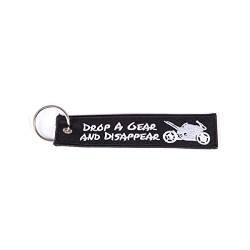 Schlüsselband Drop A Gear and Disappear, schwarz/weiß Schlüsselanhänger Motorrad von lillybox