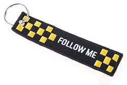Schlüsselband Follow ME,schwarz mit gelber Stickerei Schlüsselanhänger, Keyholder für z.B. Stewardessen, Vielflieger oder Reisende als Erkennungszeichen. Ebenso für Rennfahrer, Racer, Biker. von lillybox