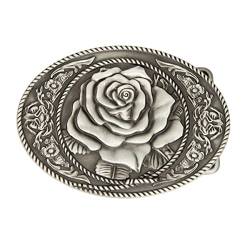 lillybox Damen-Gürtelschnalle, Wechsel-Schnalle, ovale Form mit einer Rose. Zink Legierung mit Metall-Ornament. Country-Style von lillybox