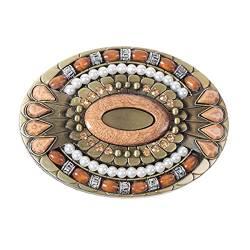lillybox Damen-Gürtelschnalle, Wechsel-Schnalle, ovale Form mit modischen Steinen in braun und weiß besetzt. Silber- und bronzefarbene Metall-Ornamente. Vintage-Style von lillybox