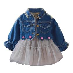 linboo Jeans Jacke für Mädchen mit Hohem Bund Kurz Übergangsjacke Frühling Herbst Jeansjacke, Blau, 128 von linboo