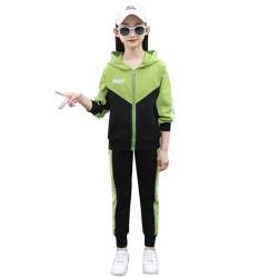 linboo Kinder Jogginganzug Mädchen Trainingsanzug 2tlg Bekleidungsset Sweatjacke und Sporthose Sportanzug Frühling und Herbst, Grün, 140-152 von linboo