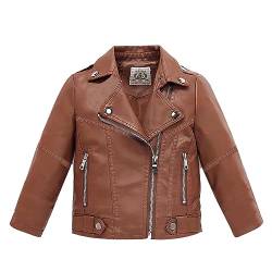 linboo Kinder Jungen Lederjacke Mantel Kragen Motorrad Bikerjacke aus Kunstleder übergangsjacke Frühling Herbst, Gelb, 104-110 von linboo