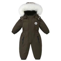 linboo Kinder Schneeanzug Winter Overall mit Kapuze Skianzug Jungen Mädchen Warm Verdickt Strampler Outfits, Grün, 110 von linboo