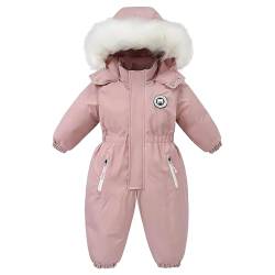 linboo Kinder Schneeanzug Winter Overall mit Kapuze Skianzug Jungen Mädchen Warm Verdickt Strampler Outfits, Rosa, 100 von linboo