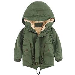 linboo Kinder Winterjacke Jungen Mädchen Warm Gefütterte Blouson Hoodie Dicke Mantel Parka Baby Wintermäntel, Grün, 110(Etikettengröße: 110) von linboo