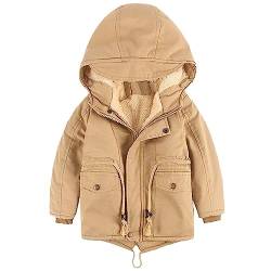 linboo Kinder Winterjacke Jungen Mädchen Warm Gefütterte Blouson Hoodie Dicke Mantel Parka Baby Wintermäntel, Khaki, 116(Etikettengröße: 120) von linboo