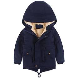 linboo Kinder Winterjacke Jungen Mädchen Warm Gefütterte Blouson Hoodie Dicke Mantel Parka Baby Wintermäntel, Marineblau, 122-128(Etikettengröße: 130) von linboo