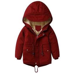 linboo Kinder Winterjacke Jungen Mädchen Warm Gefütterte Blouson Hoodie Dicke Mantel Parka Baby Wintermäntel, Rot, 116(Etikettengröße: 120) von linboo